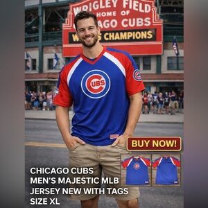 Chicago Cubs Majestic MLB Jersey Mens XL NWT Blue Red V Neck Fan Shirt